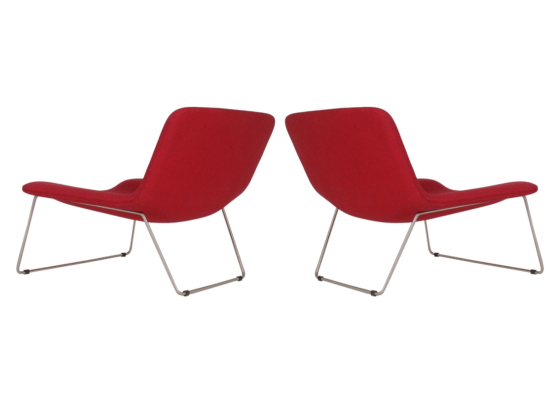 Late 20th Century Matching Pair of Midcentury Italian Postmodern Red Lounge Chairs by Cappellini For Sale