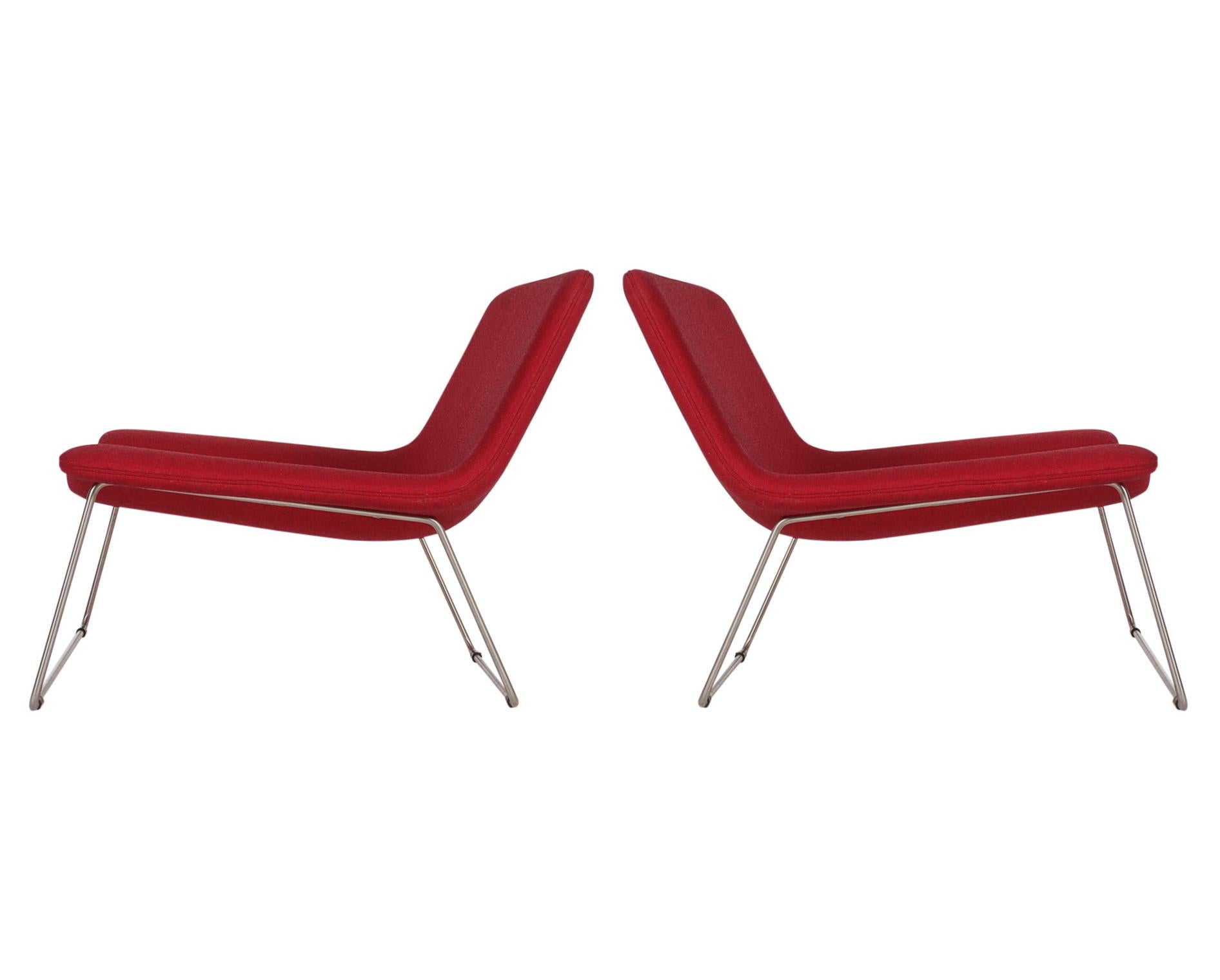 Matching Pair of Midcentury Italian Postmodern Red Lounge Chairs by Cappellini For Sale 1