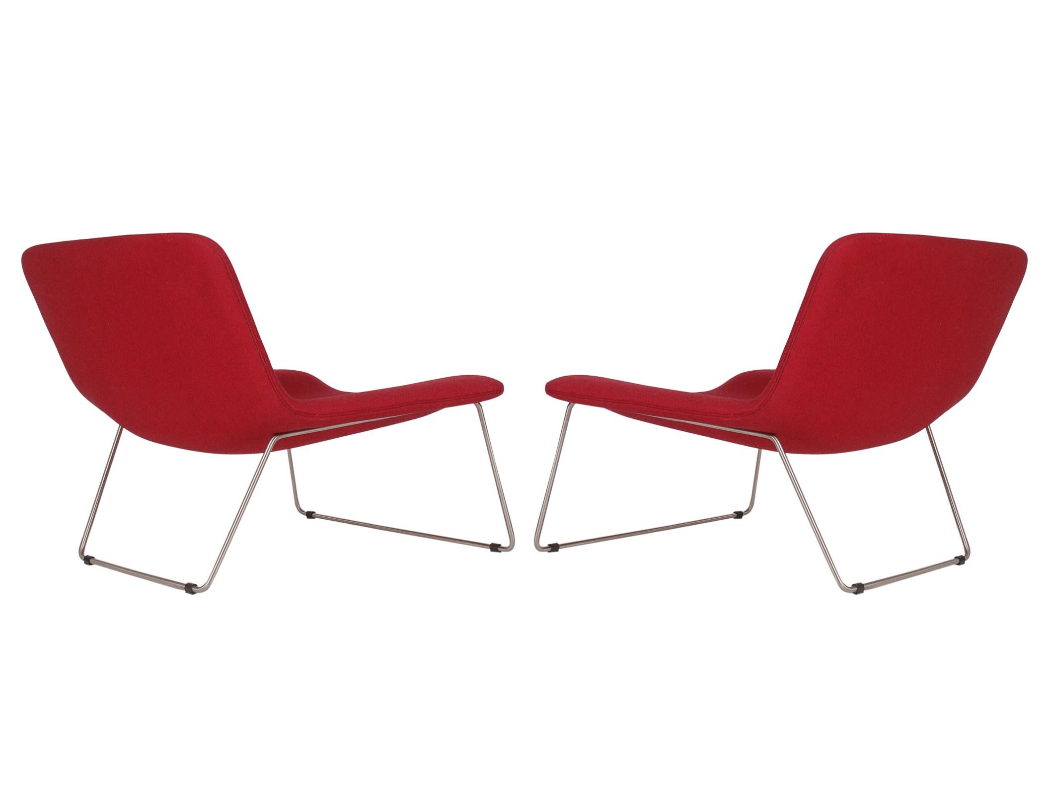 Matching Pair of Midcentury Italian Postmodern Red Lounge Chairs by Cappellini For Sale 3