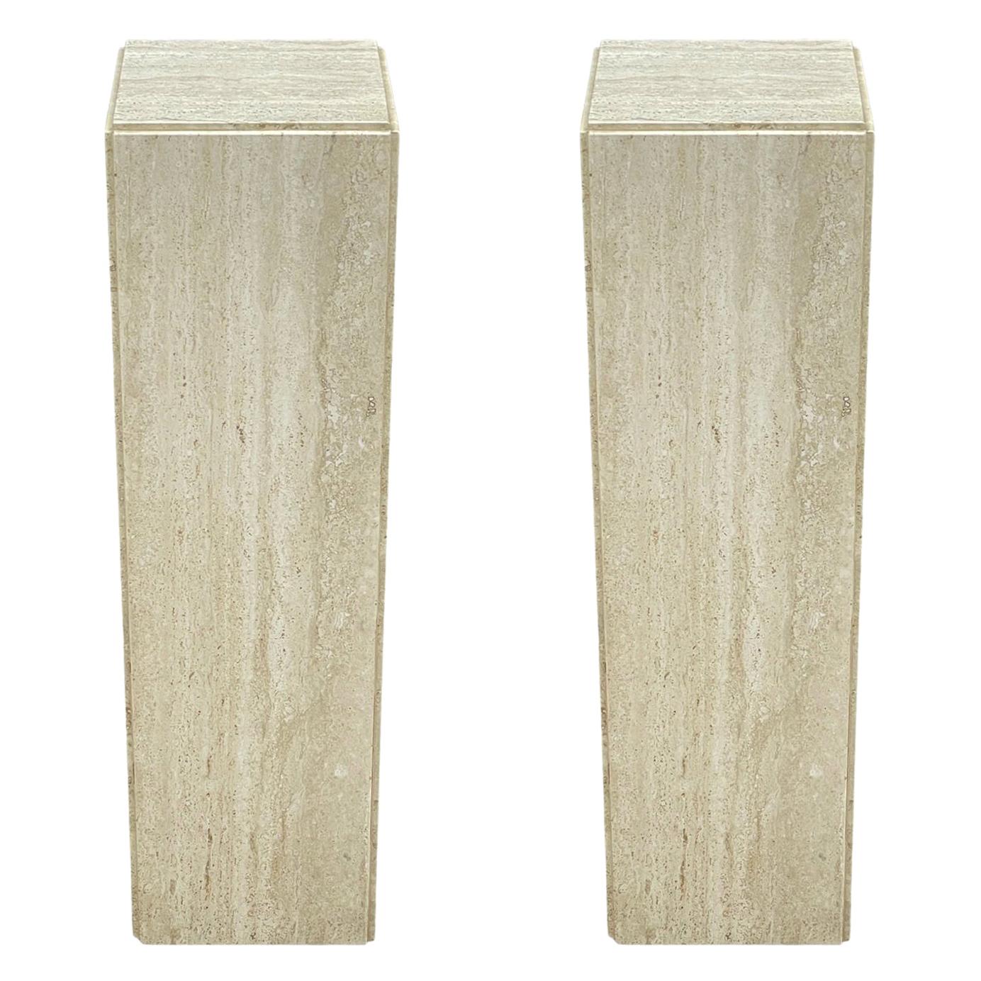 Pair travertine Marble Pedestals end tables at 1stDibs