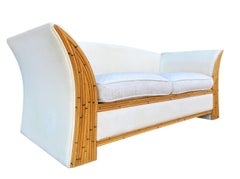 Matching Pair of Mid-Century Modern Bamboo Reed & White Sofas or Loveseats