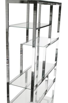 Matching Pair of Mid-Century Modern Chrome and Glass Etagere after Milo Baughman