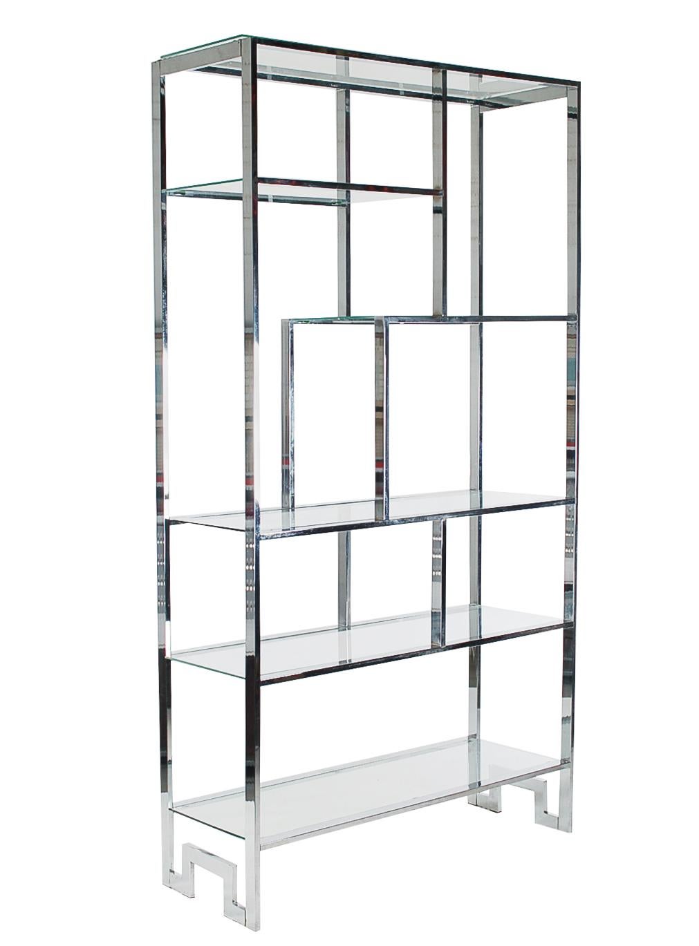 American Matching Pair of Mid-Century Modern Chrome and Glass Etagere after Milo Baughman