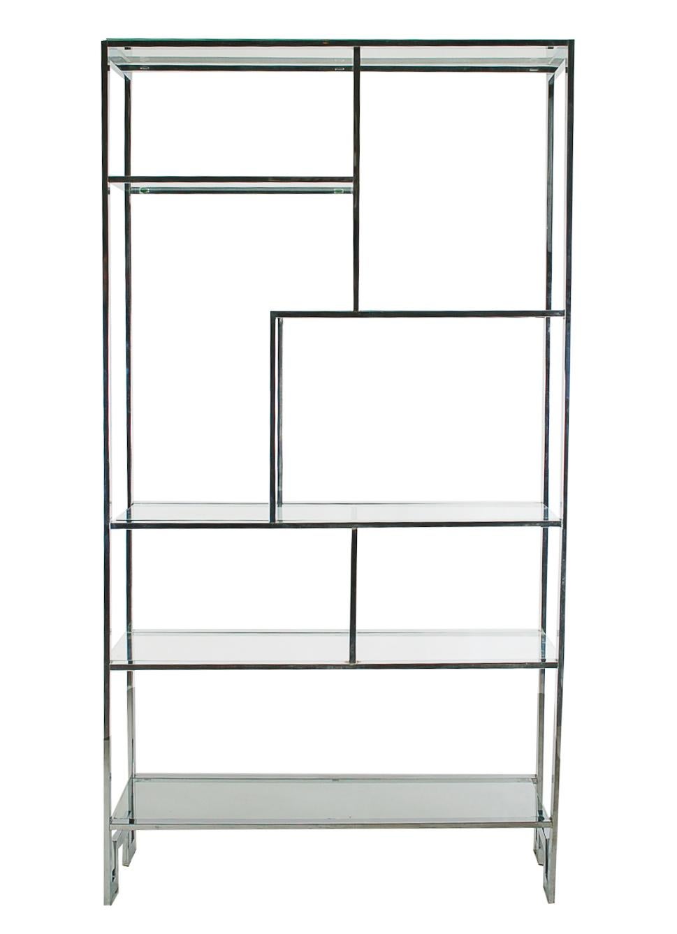 Matching Pair of Mid-Century Modern Chrome and Glass Etagere after Milo Baughman In Excellent Condition In Philadelphia, PA