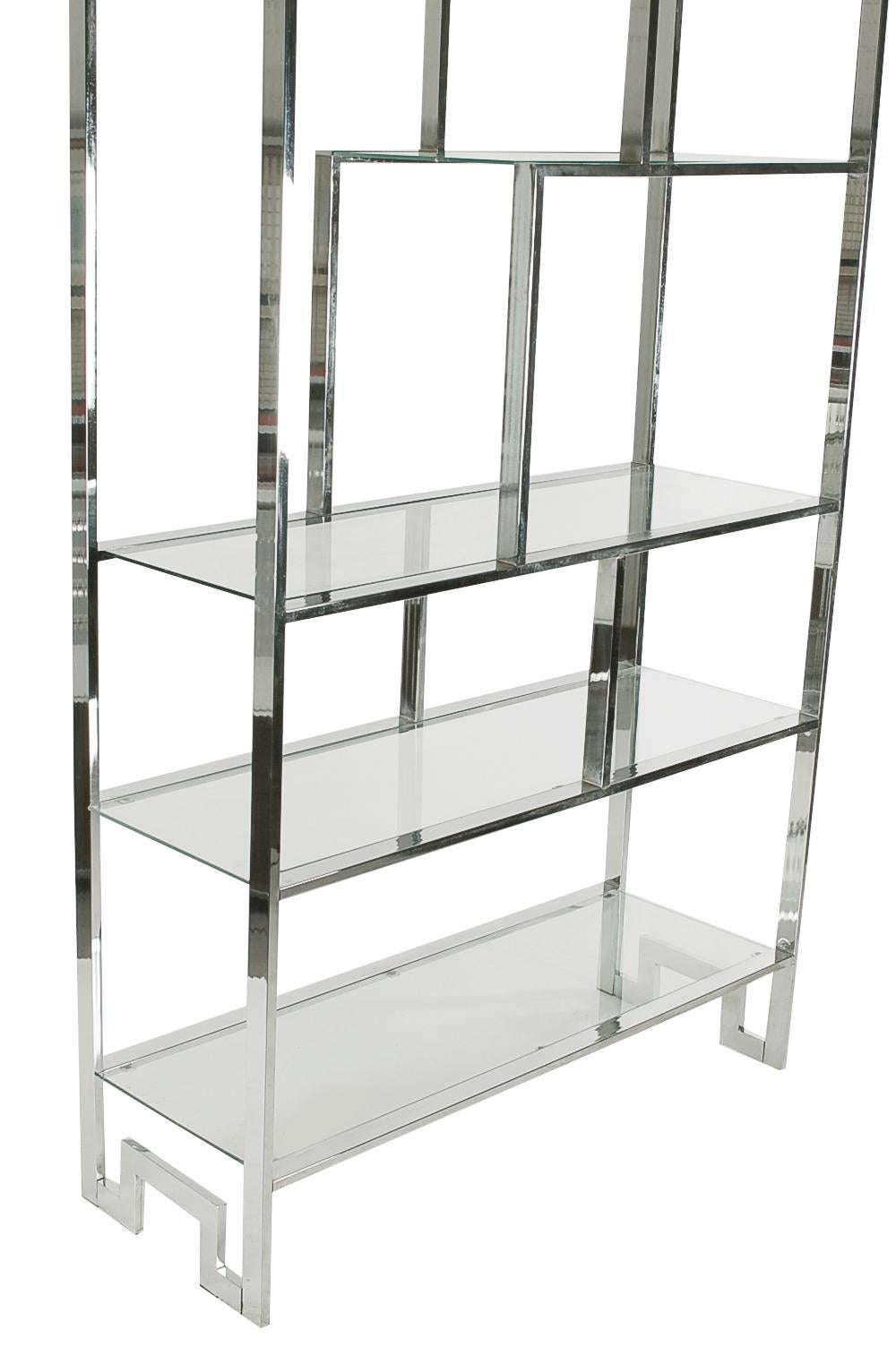 Late 20th Century Matching Pair of Mid-Century Modern Chrome and Glass Etagere after Milo Baughman