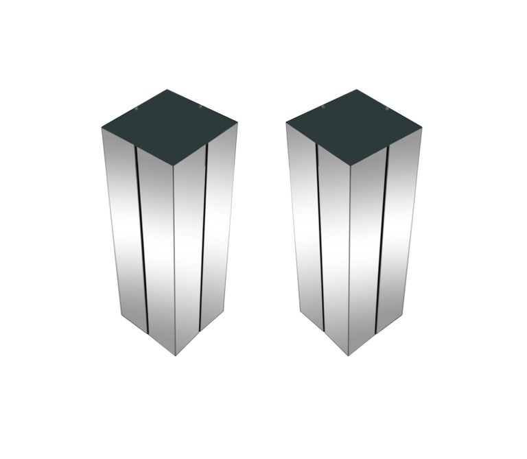 Matching Pair of MidCentury Modern Illuminated Chrome Pedestal by Neal