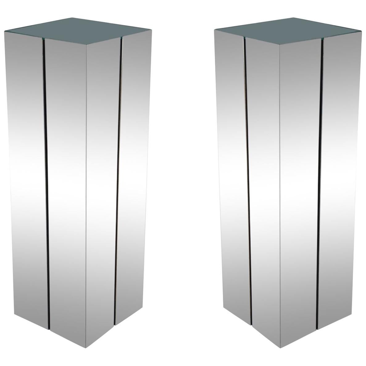 Matching Pair of Mid-Century Modern Illuminated Chrome Pedestal by Neal Small