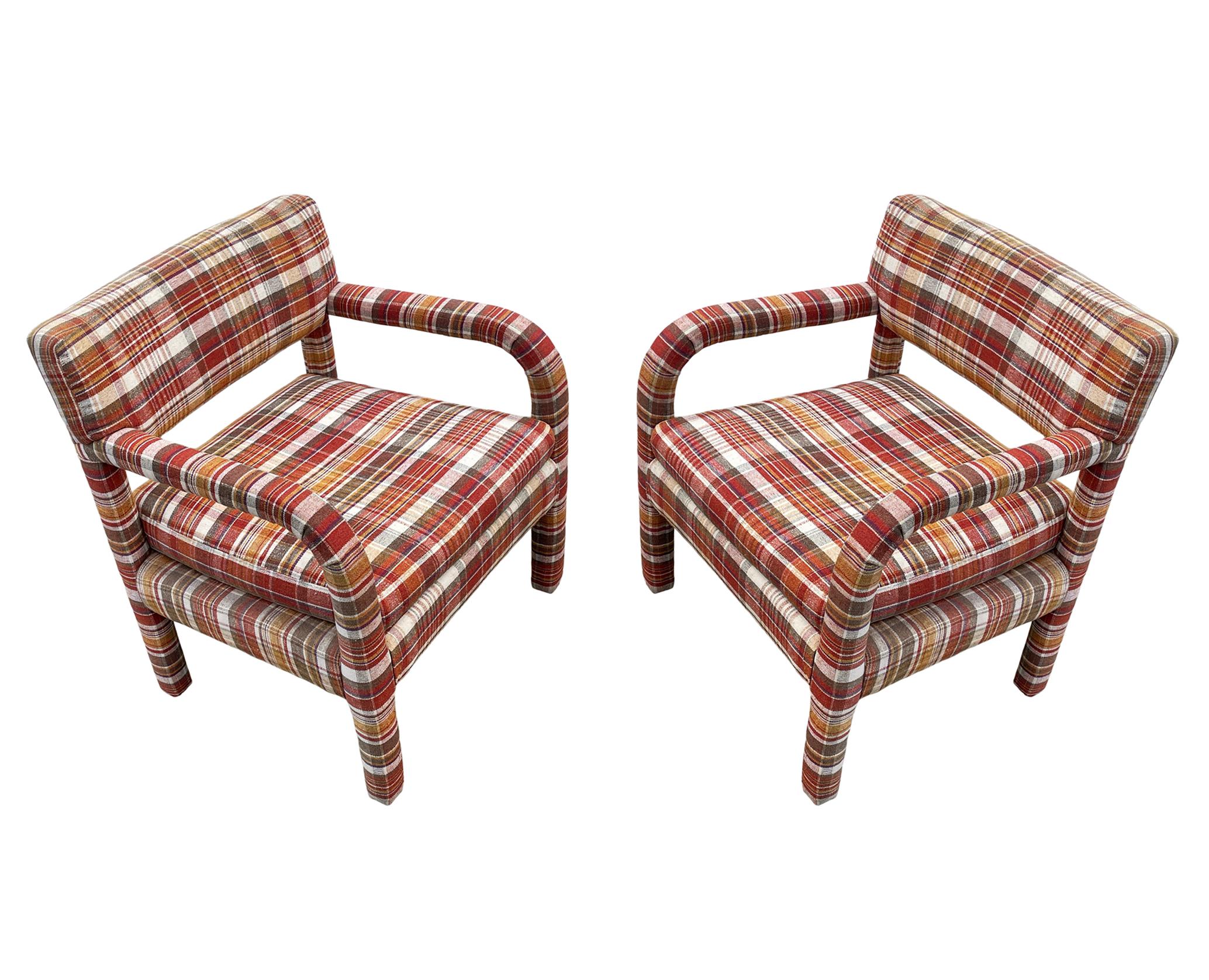 Matching Pair of Mid Century Modern Open Arm Parsons Style Lounge Chairs 3