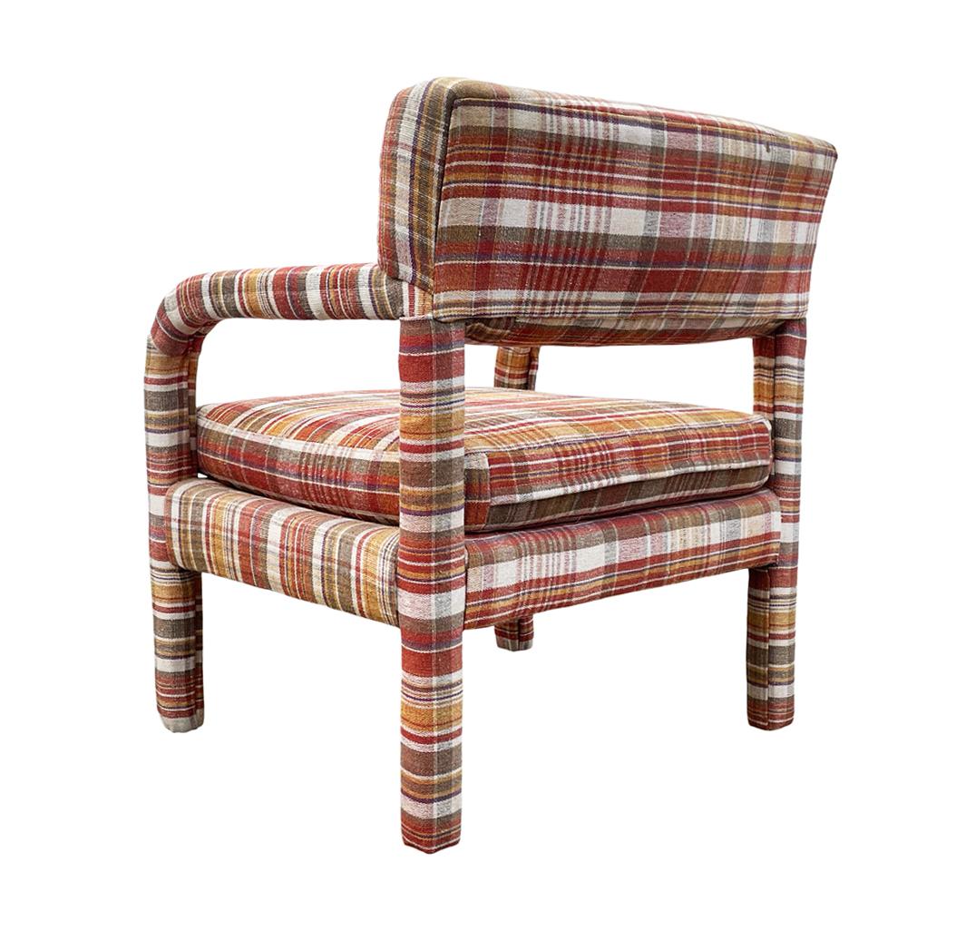 Matching Pair of Mid Century Modern Open Arm Parsons Style Lounge Chairs 4