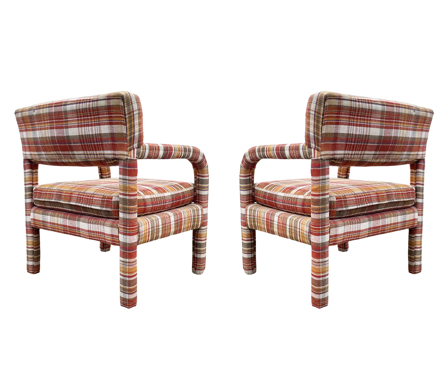 American Matching Pair of Mid Century Modern Open Arm Parsons Style Lounge Chairs