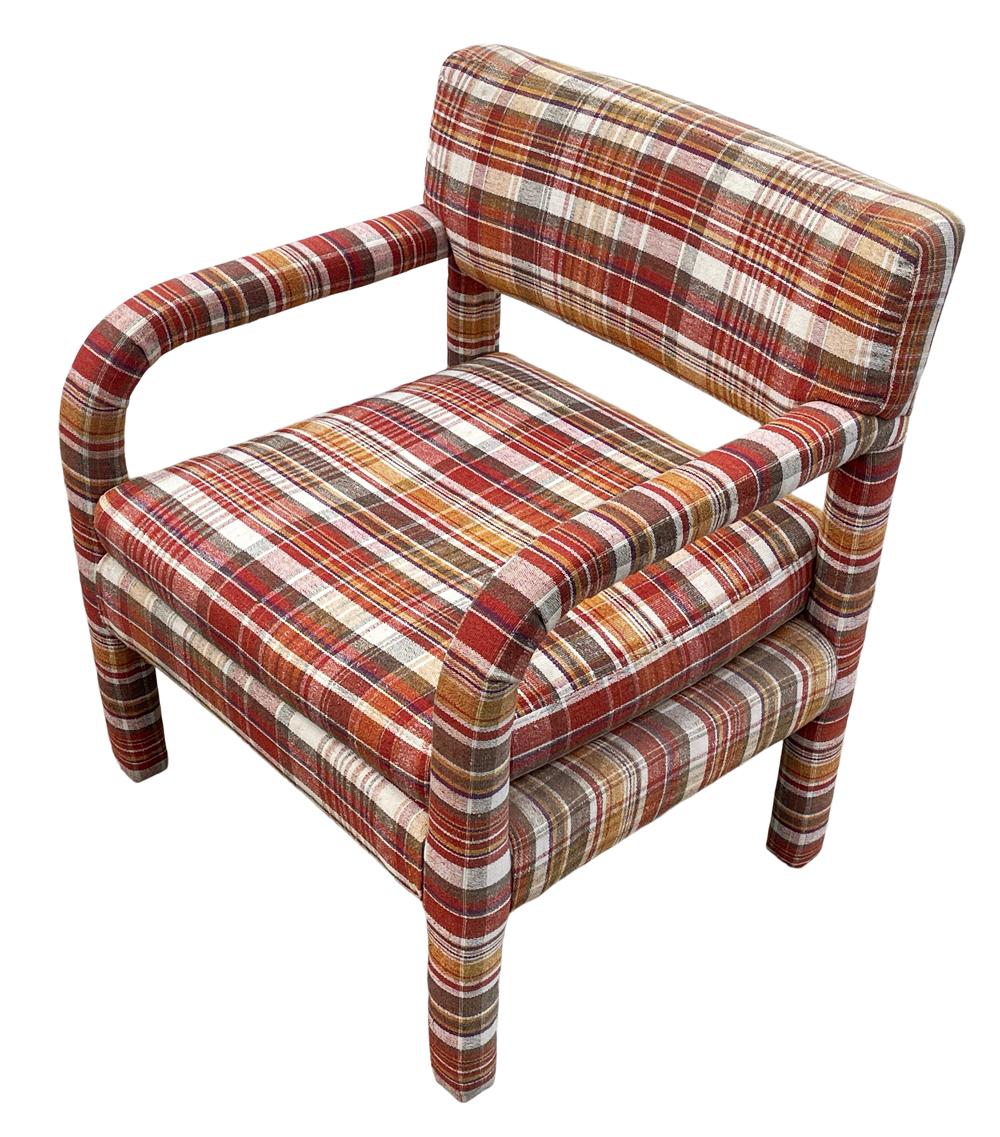 Late 20th Century Matching Pair of Mid Century Modern Open Arm Parsons Style Lounge Chairs