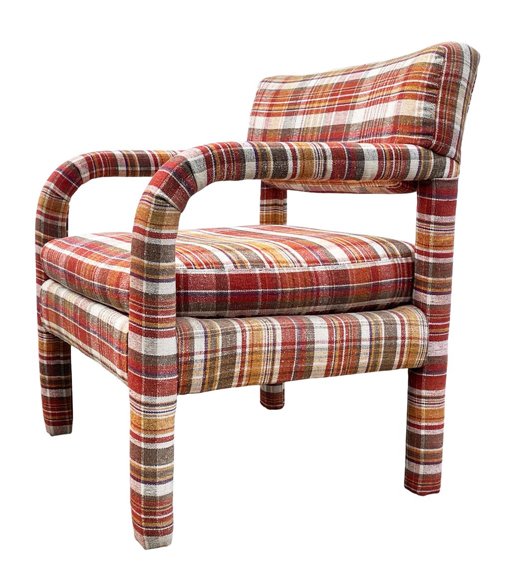 Matching Pair of Mid Century Modern Open Arm Parsons Style Lounge Chairs 1