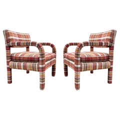Matching Pair of Mid Century Modern Open Arm Parsons Style Lounge Chairs 