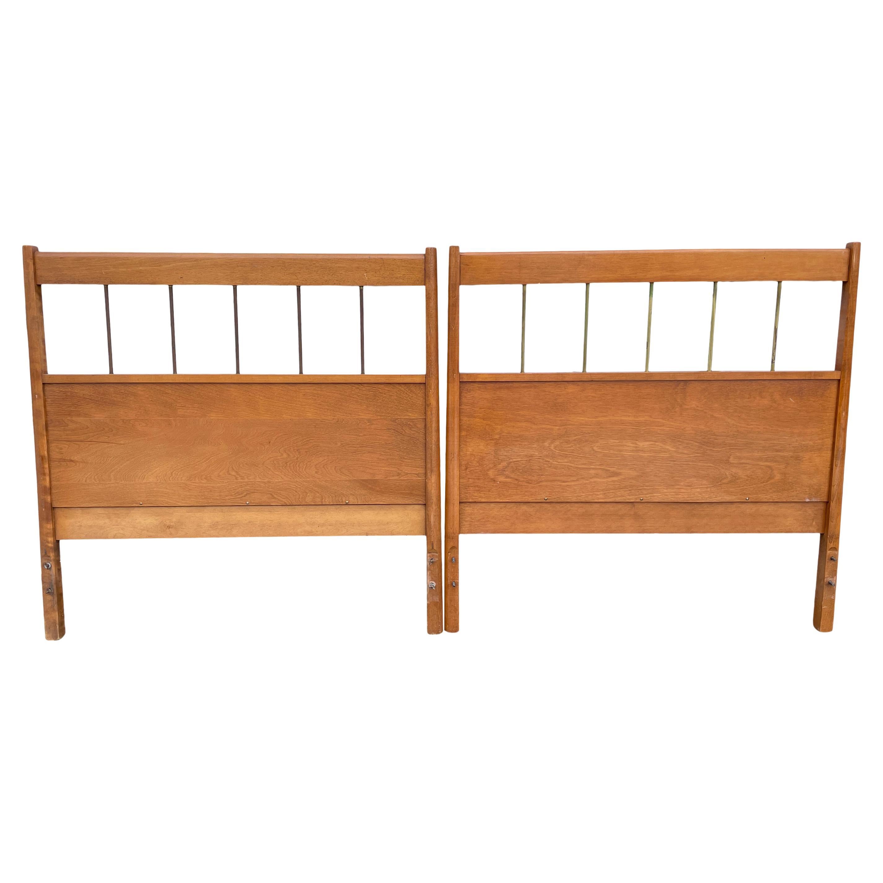 Matching Pair of Mid-Century Modern Paul McCobb Twin Bed Headboards Maple Brass