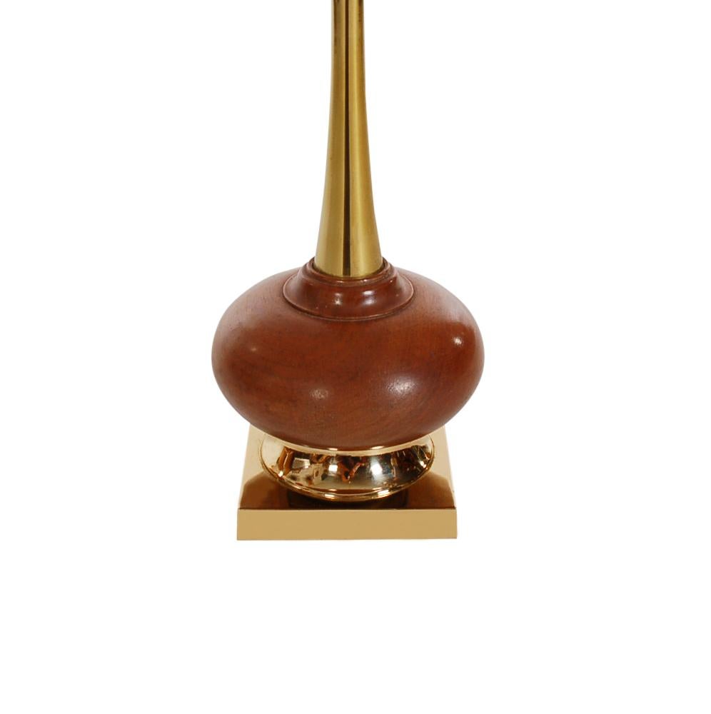 Mid-20th Century Matching Pair of Mid-Century Modern Tall Walnut and Brass Table Lamps