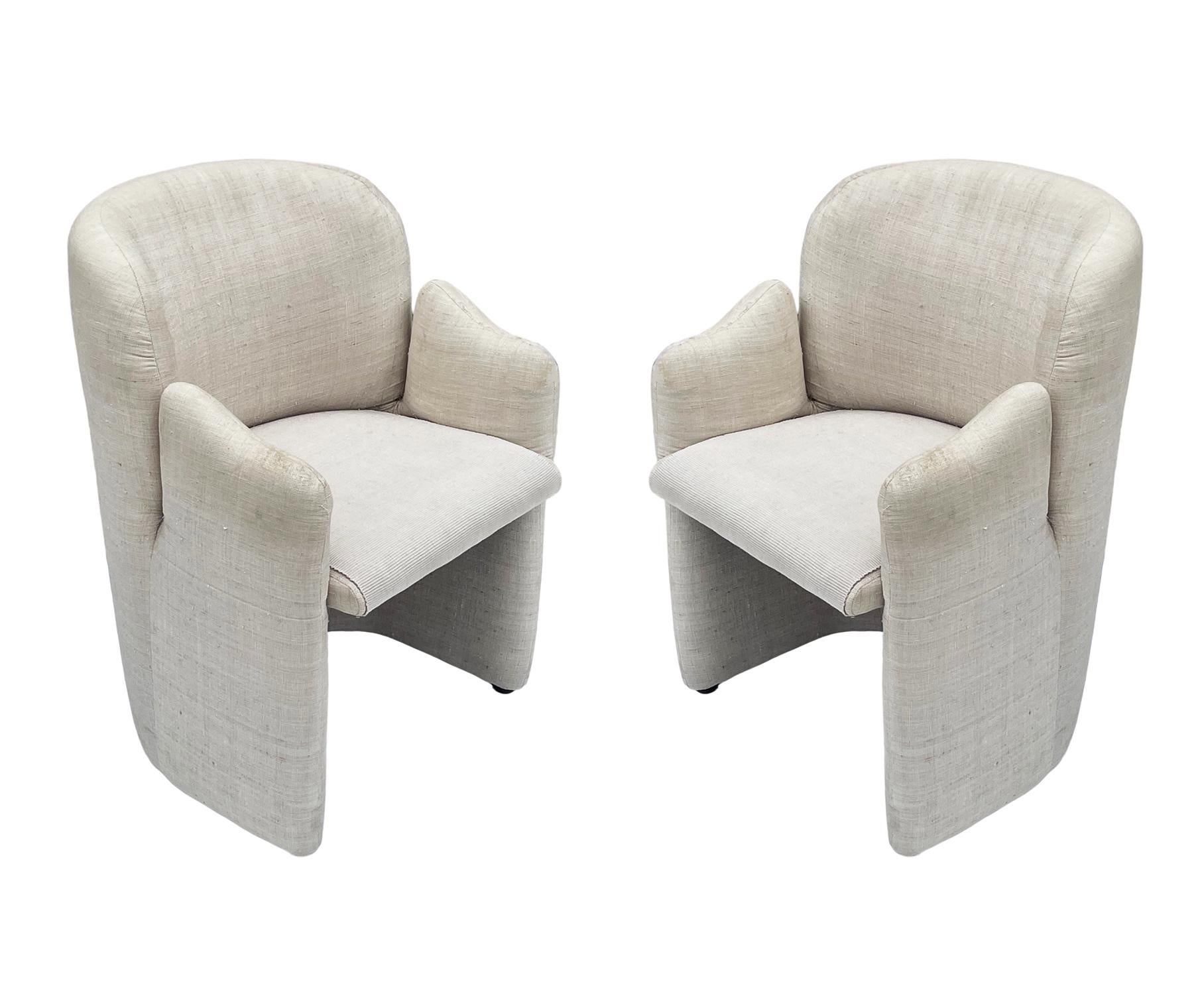 Late 20th Century Matching Pair of Mid-Century Modern Upholstered Armchairs or Lounge Chairs For Sale