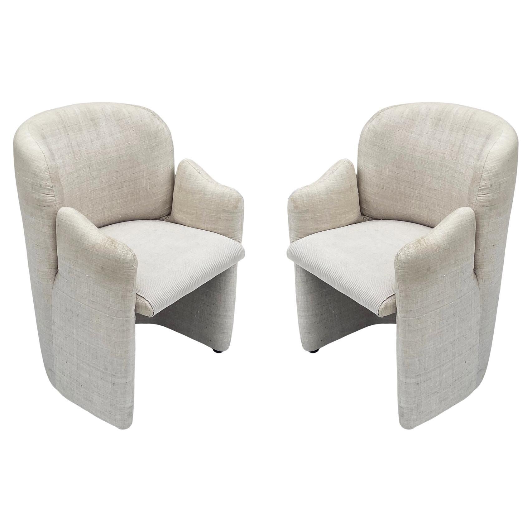 Matching Pair of Mid-Century Modern Upholstered Armchairs or Lounge Chairs