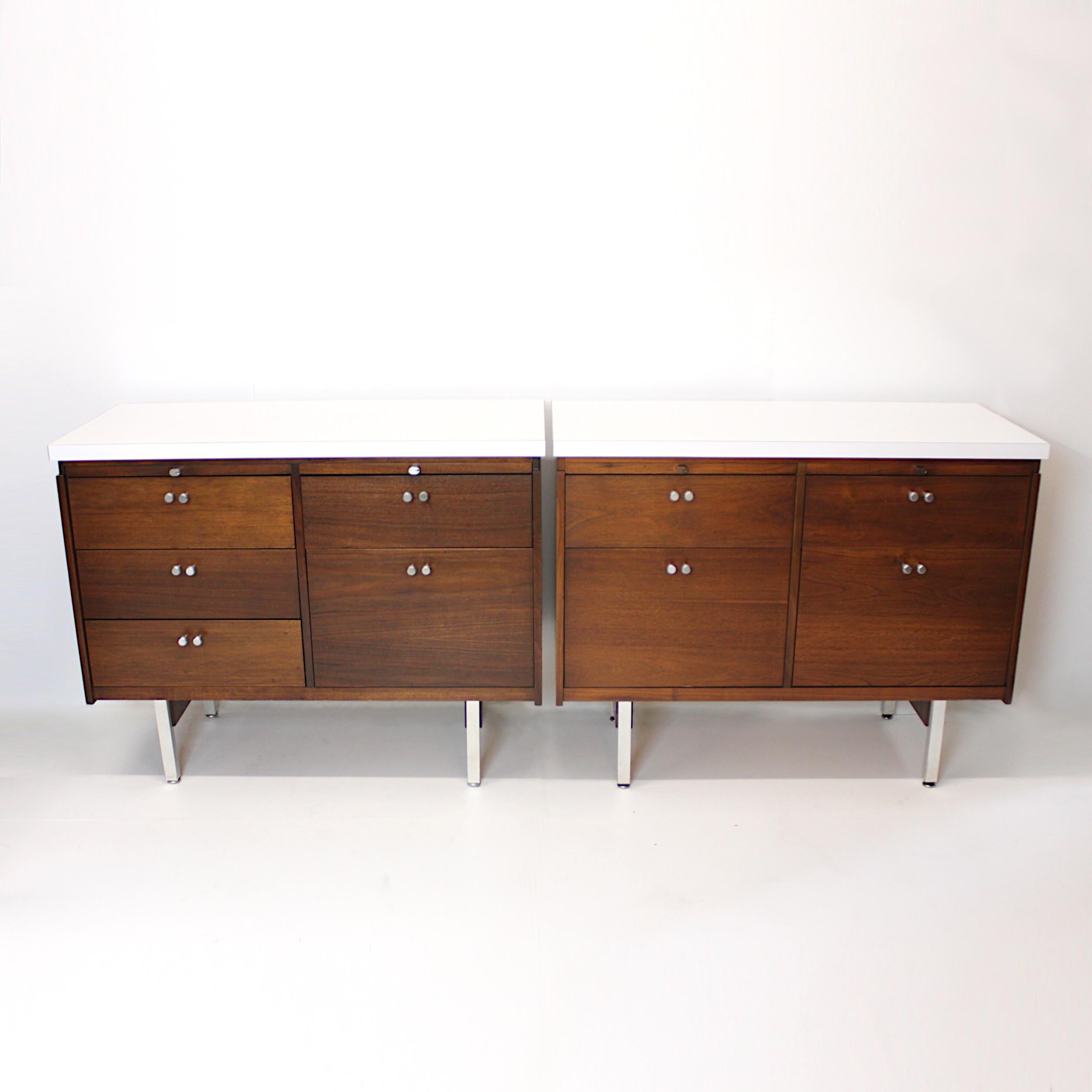 American Matching Pair of Mid-Century Modern Walnut Console Cabinets by Charles Deaton
