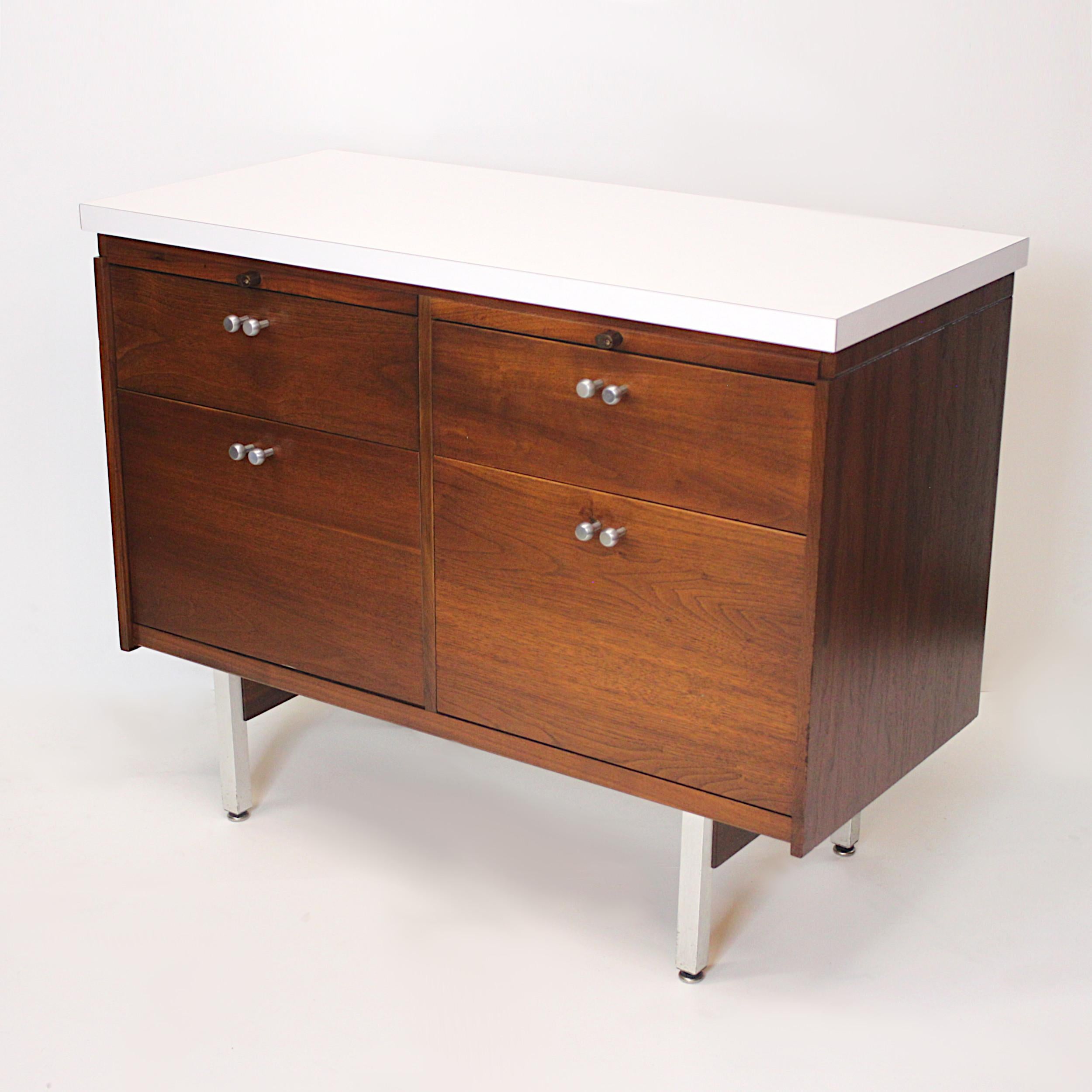 Veneer Matching Pair of Mid-Century Modern Walnut Console Cabinets by Charles Deaton