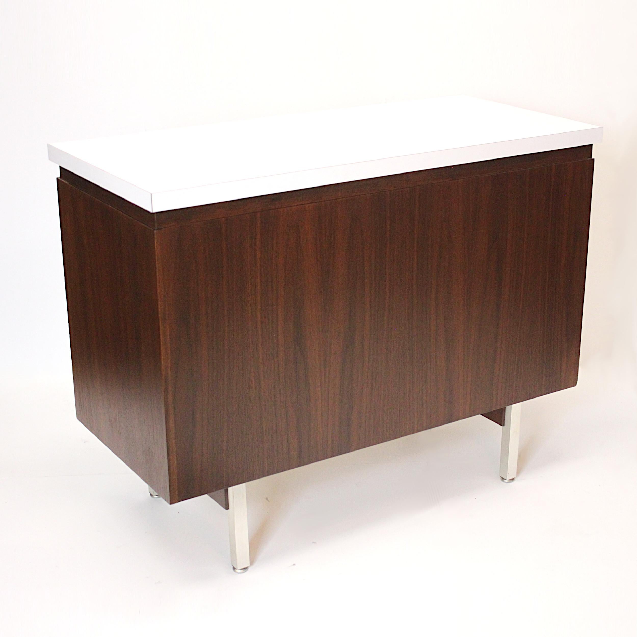 Formica Matching Pair of Mid-Century Modern Walnut Console Cabinets by Charles Deaton