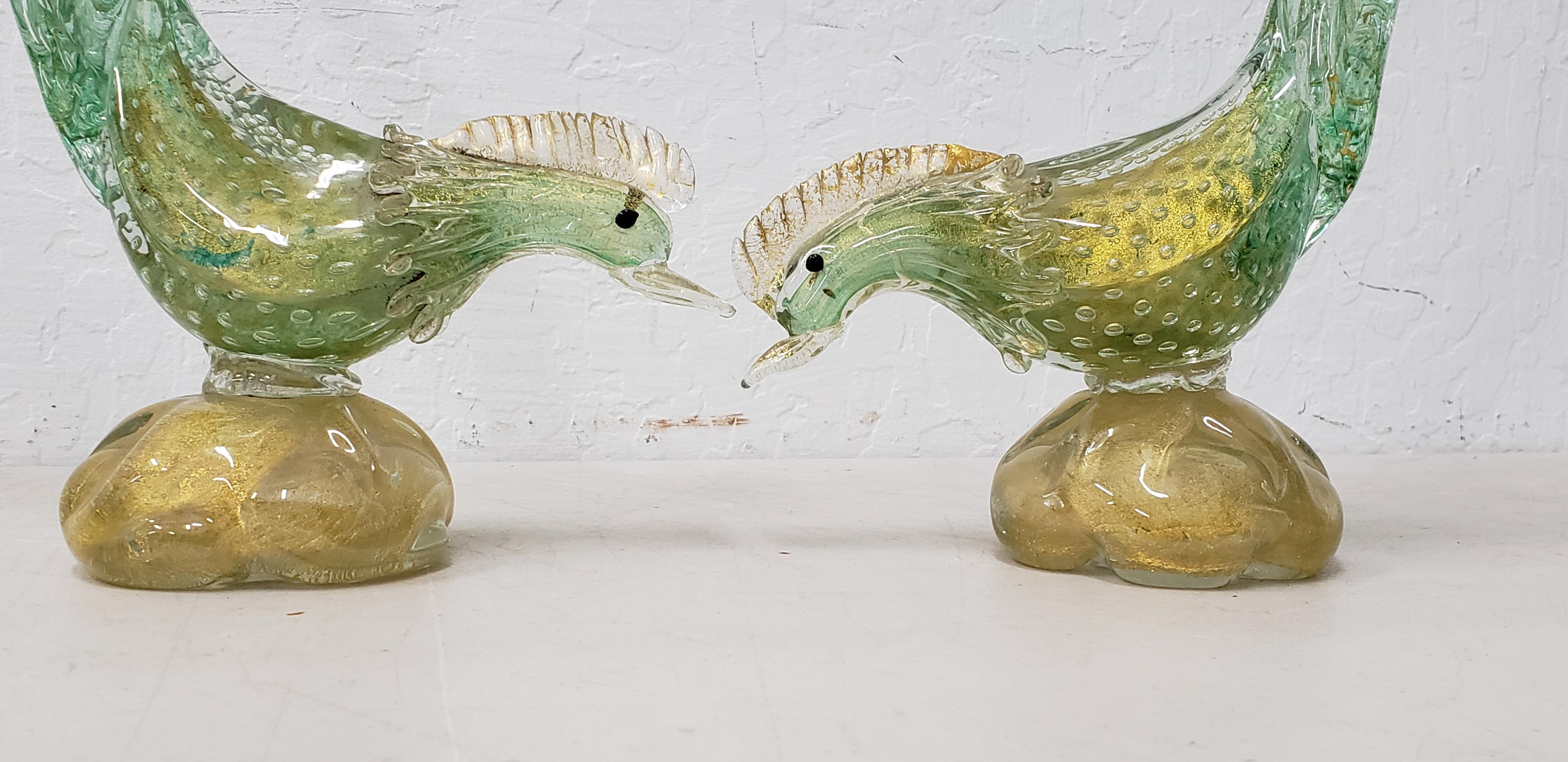 Italian Matching Pair of Midcentury Murano Glass Birds, circa 1950s