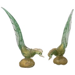 Matching Pair of Midcentury Murano Glass Birds, circa 1950s