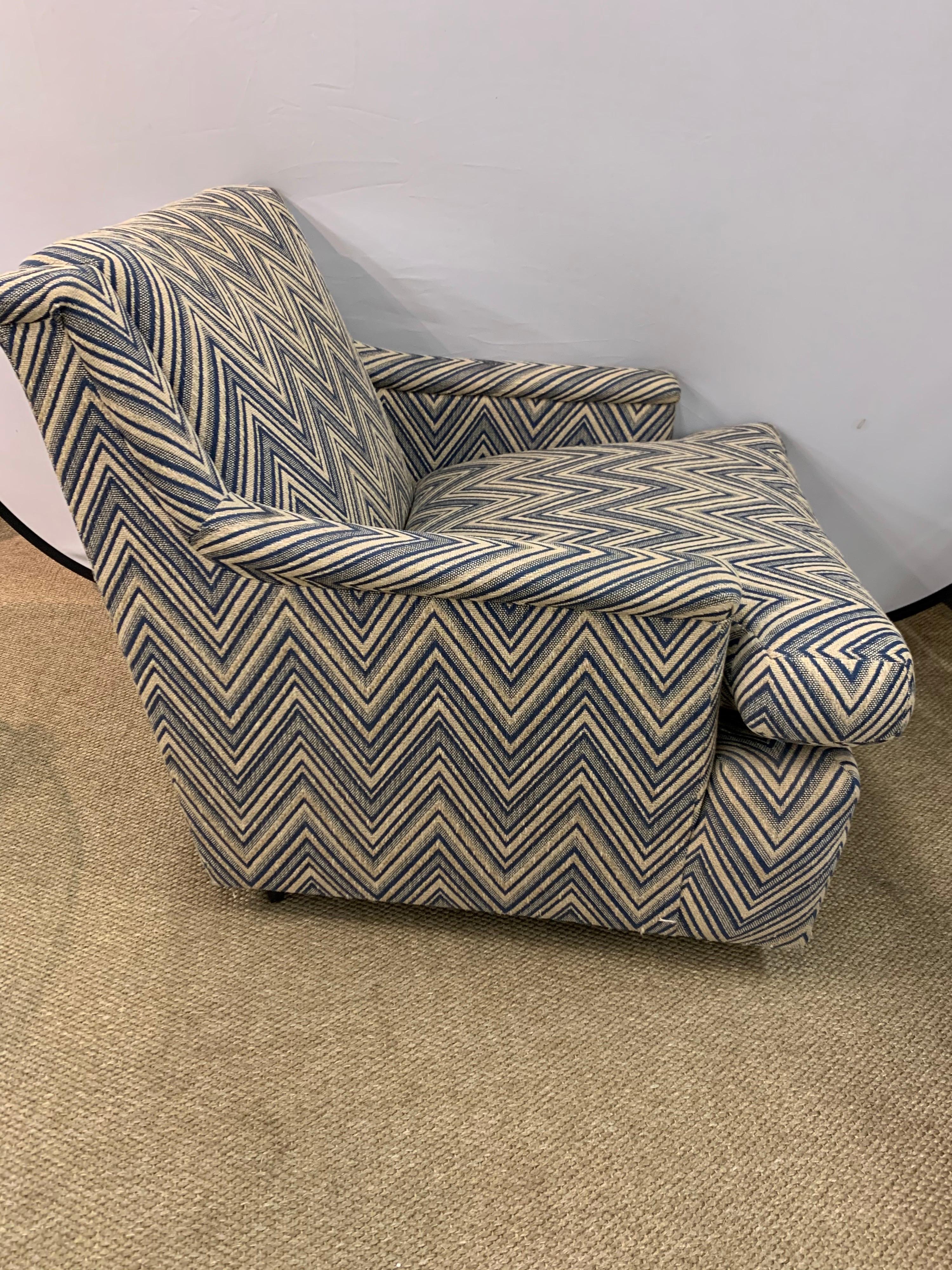 Late 20th Century Matching Pair of Mid-Century Newly Upholstered Chevron Armchairs