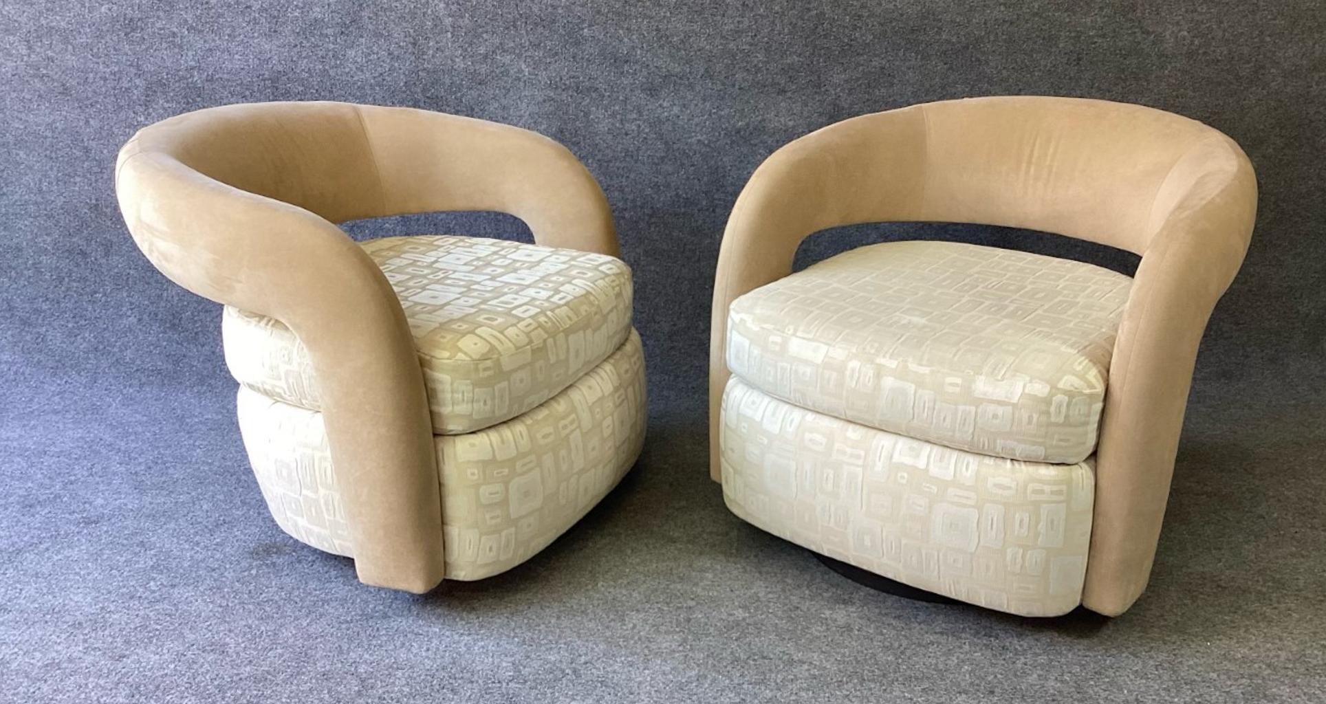 American Matching Pair of Mid-Century Post Modern Swivel Lounge Chairs or Club Chairs