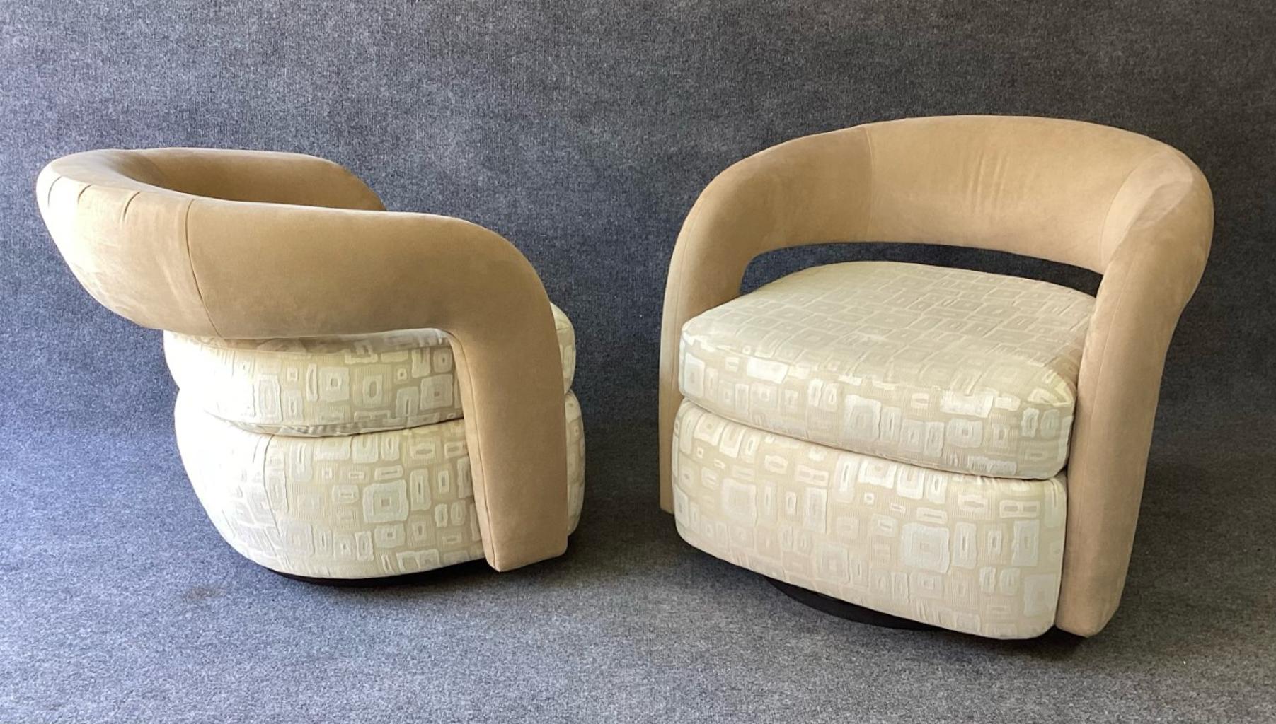 Matching Pair of Mid-Century Post Modern Swivel Lounge Chairs or Club Chairs In Good Condition In Philadelphia, PA