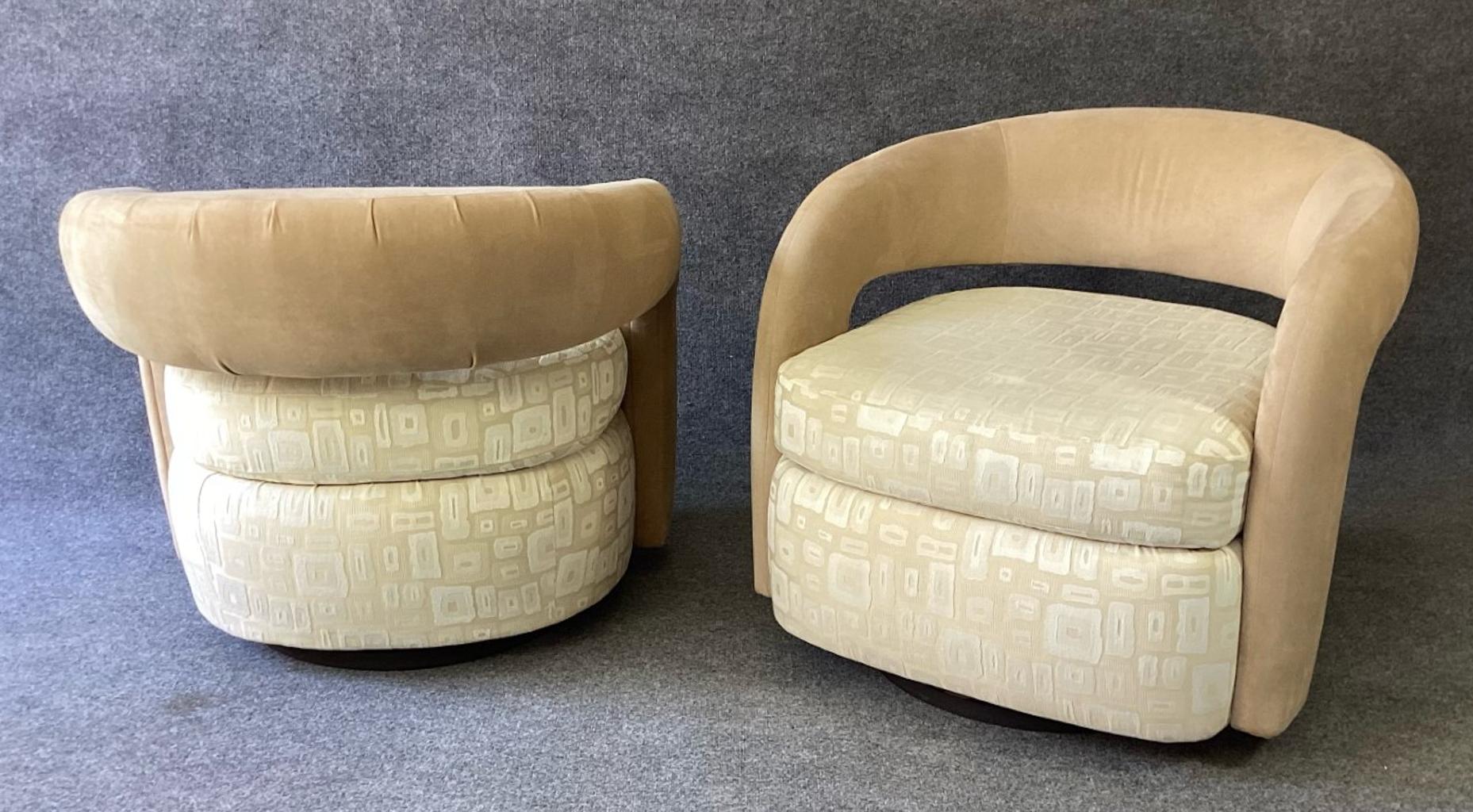 Late 20th Century Matching Pair of Mid-Century Post Modern Swivel Lounge Chairs or Club Chairs