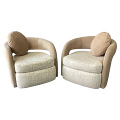 Matching Pair of Mid-Century Post Modern Swivel Lounge Chairs or Club Chairs