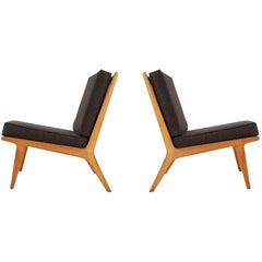 Matching Pair of Midcentury Danish Modern Slipper Lounge Chairs in Oak
