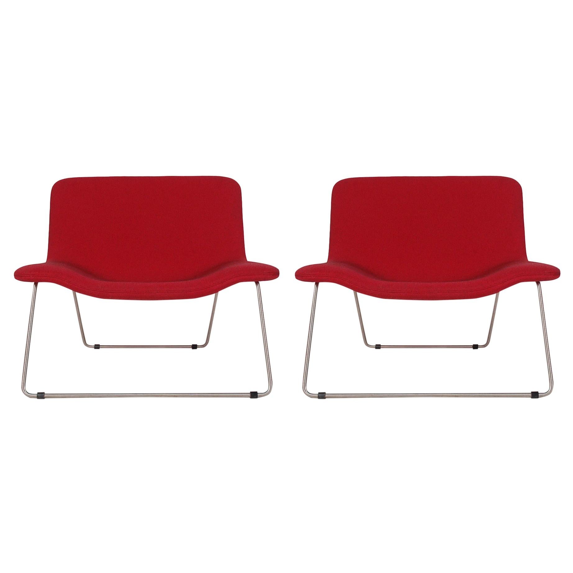 Matching Pair of Midcentury Italian Postmodern Red Lounge Chairs by Cappellini For Sale