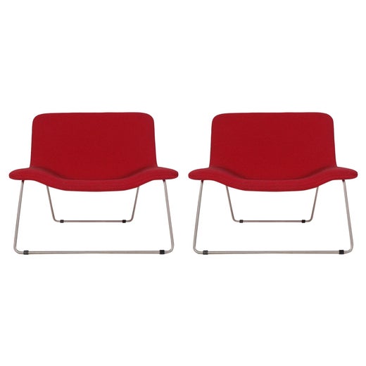 Matching Pair of Midcentury Italian Postmodern Red Lounge Chairs by  Cappellini For Sale at 1stDibs