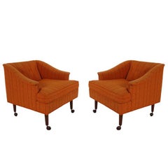 Matching Pair of Midcentury Lounge Chairs on Casters after Wormley for Dunbar