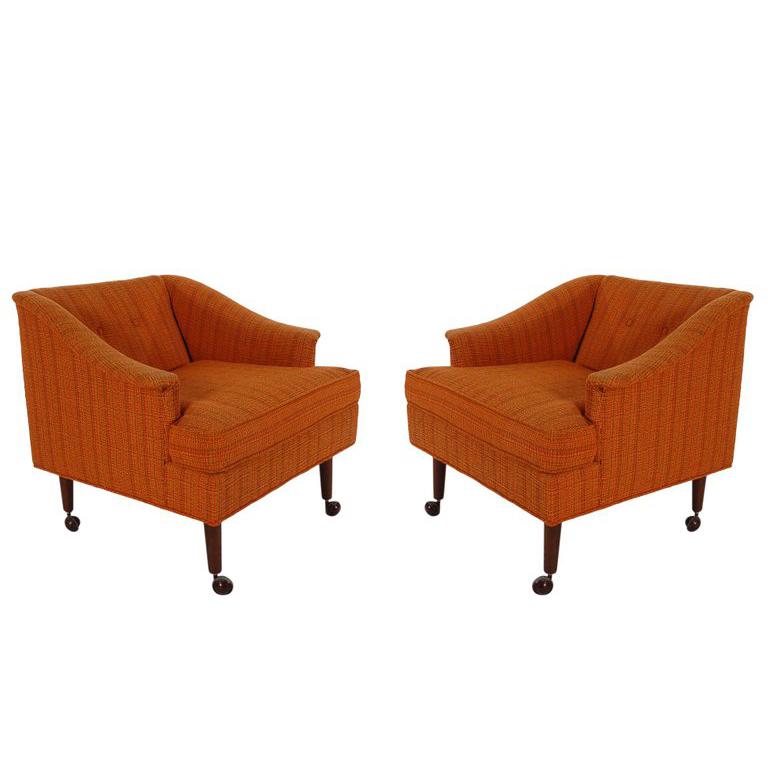 Matching Pair of Midcentury Lounge Chairs on Casters after Wormley for