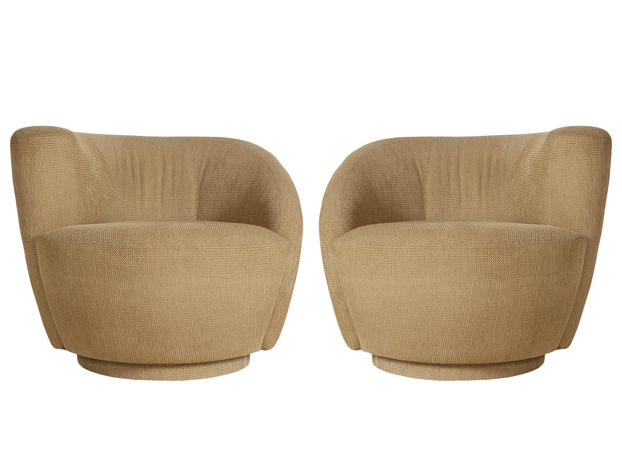 American Matching Pair of Nautilus Swivel Lounge Chairs by Vladimir Kagan for Preview