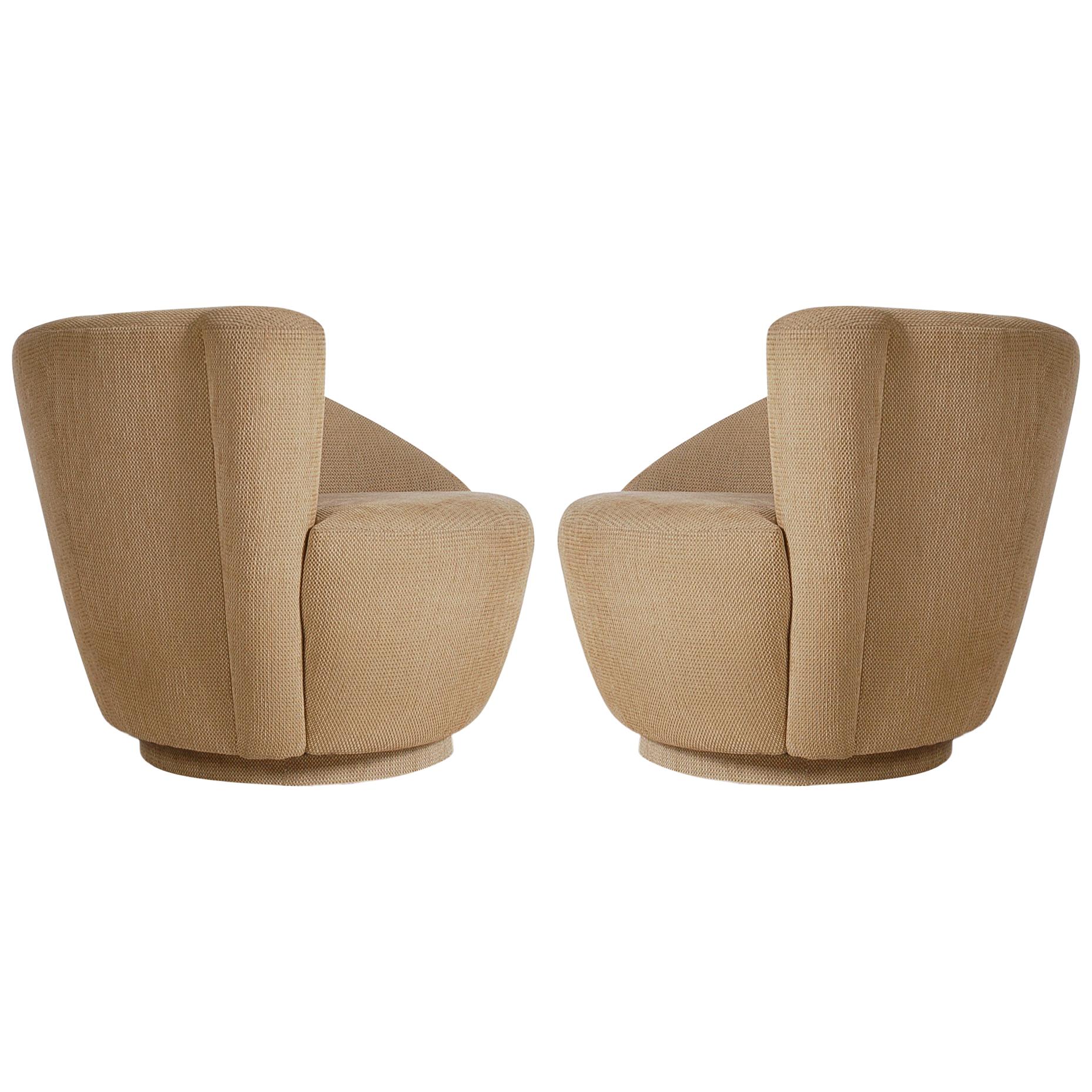 Matching Pair of Nautilus Swivel Lounge Chairs by Vladimir Kagan for Preview