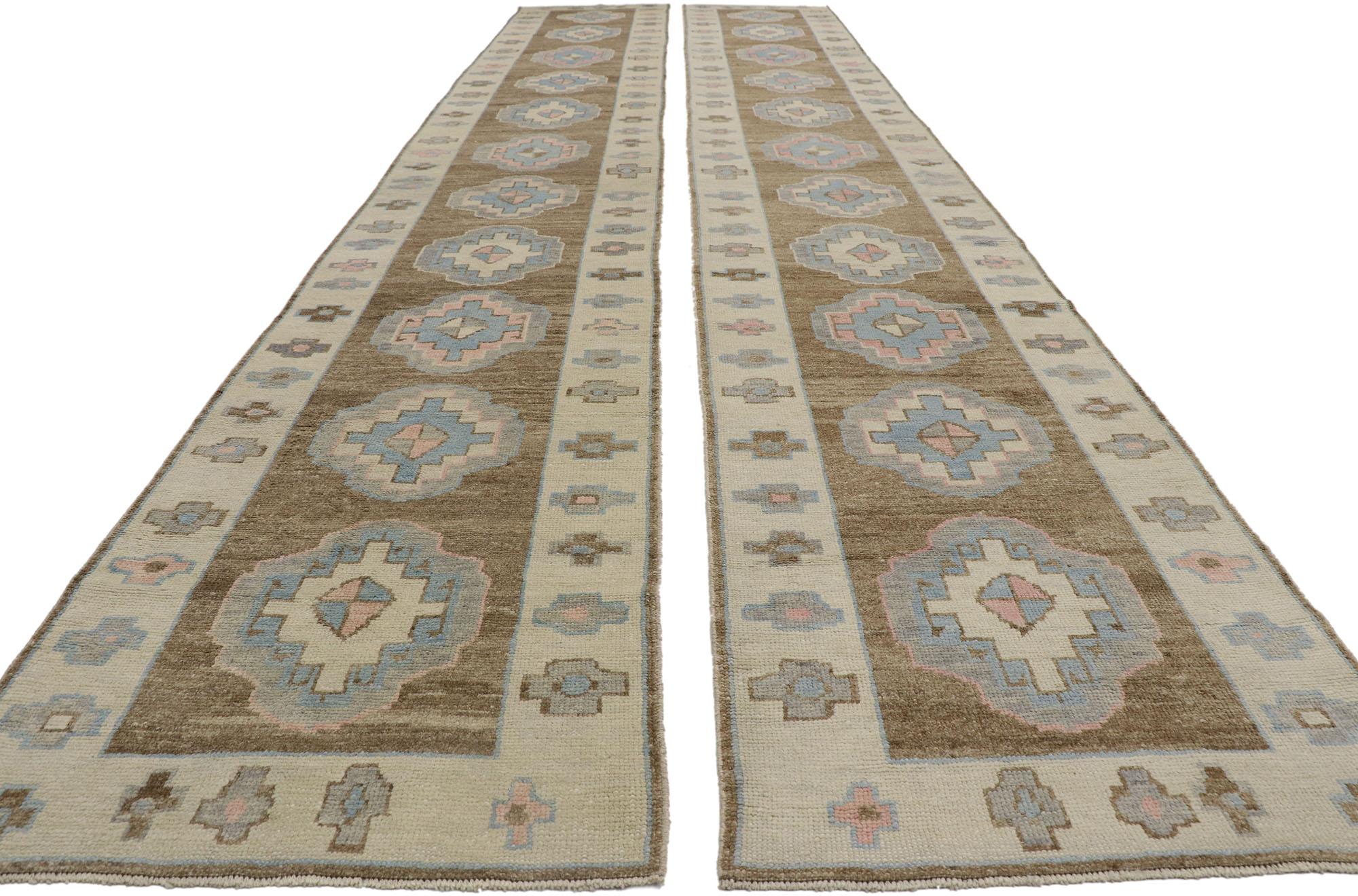 Matching Pair of New Contemporary Turkish Oushak Runner with Modern Style For Sale 5