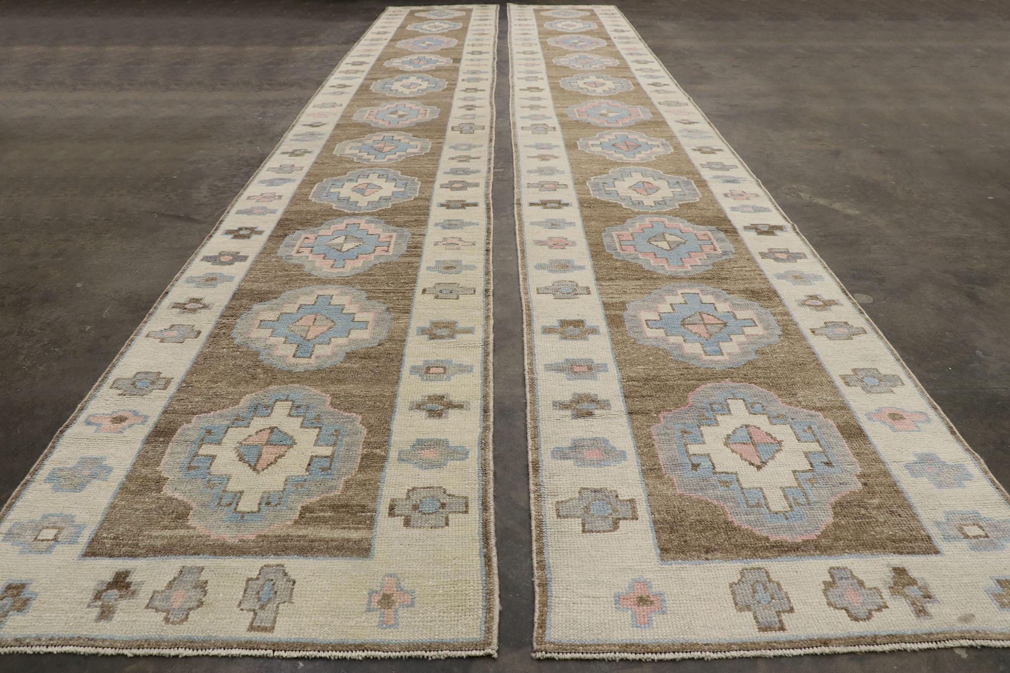 Matching Pair of New Contemporary Turkish Oushak Runner with Modern Style For Sale 6