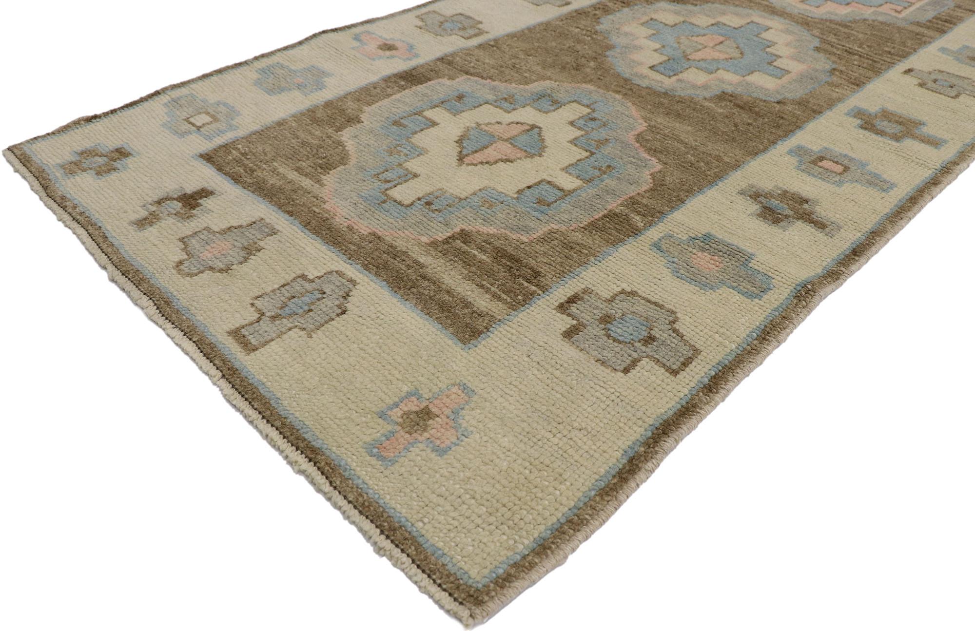 Hand-Knotted Matching Pair of New Contemporary Turkish Oushak Runner with Modern Style For Sale