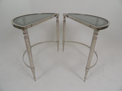Matching Pair of Nickel-Plated Demilune Tables