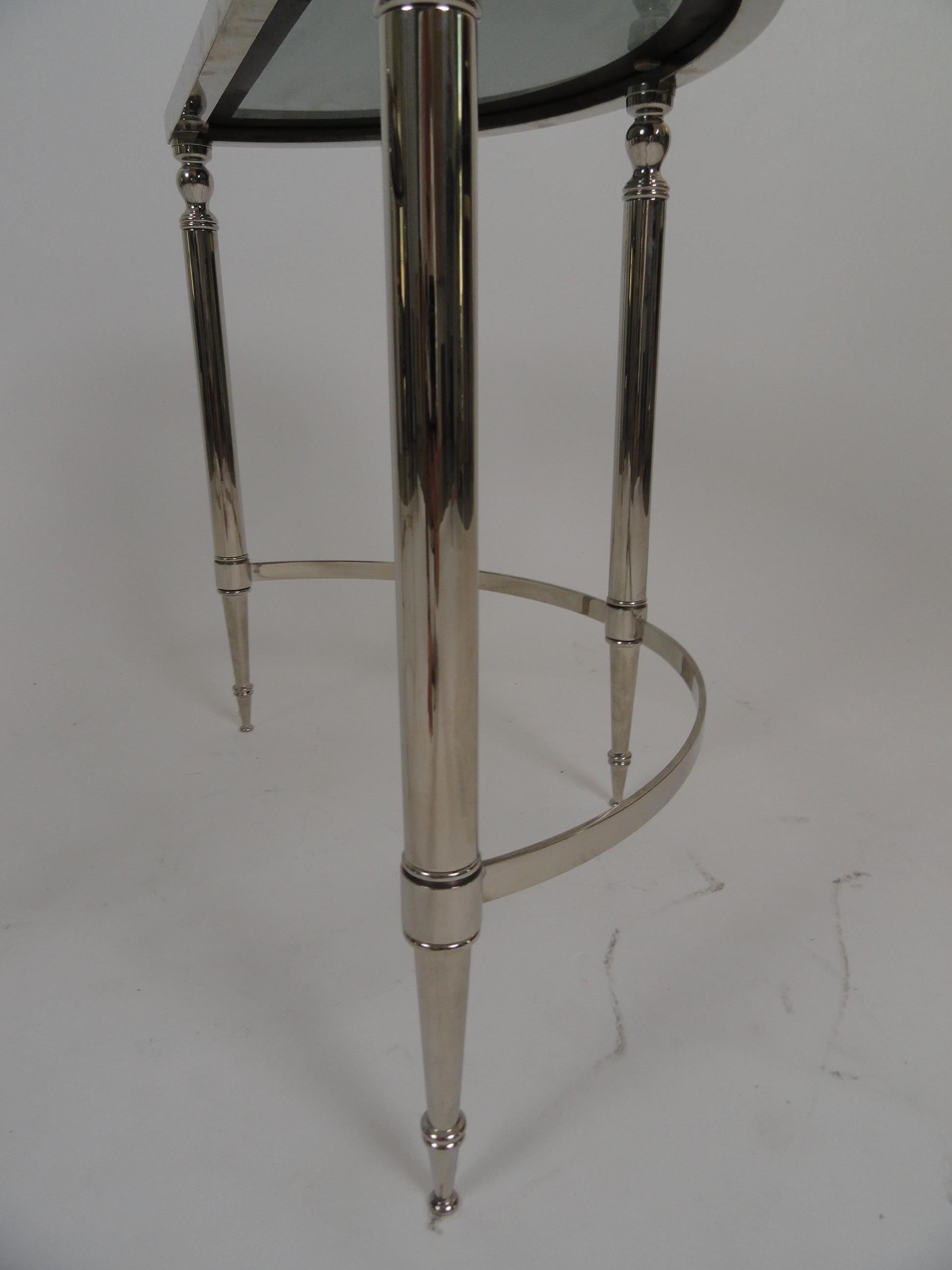 American Matching Pair of Nickel-Plated Demilune Tables For Sale