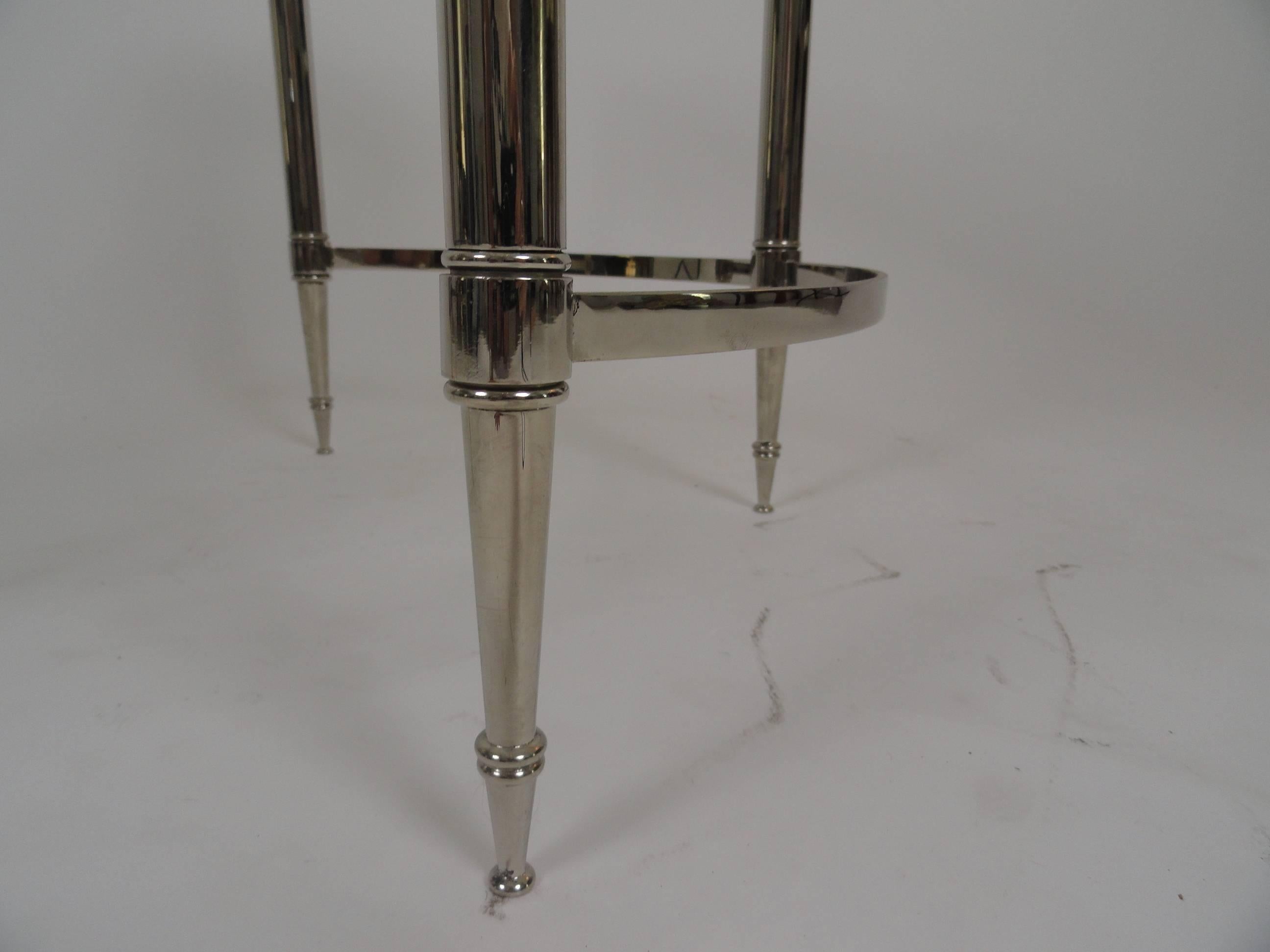 Matching Pair of Nickel-Plated Demilune Tables In Excellent Condition For Sale In West Palm Beach, FL
