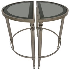 Matching Pair of Nickel-Plated Demilune Tables