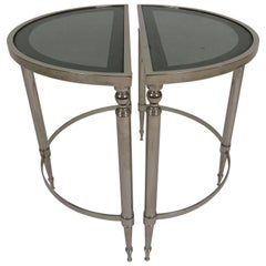 Matching Pair of Nickel-Plated Demilune Tables