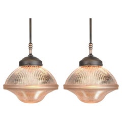 Matching Pair of One Piece Holophane Pendents