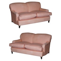 Passendes Paar Original George Smith Signature Scroll Arm zweisitzige Sofas