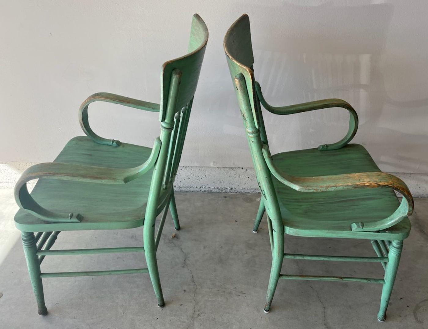19th Century Matching Pair of E. 20thc Original Green Painted Arm Chairs For Sale