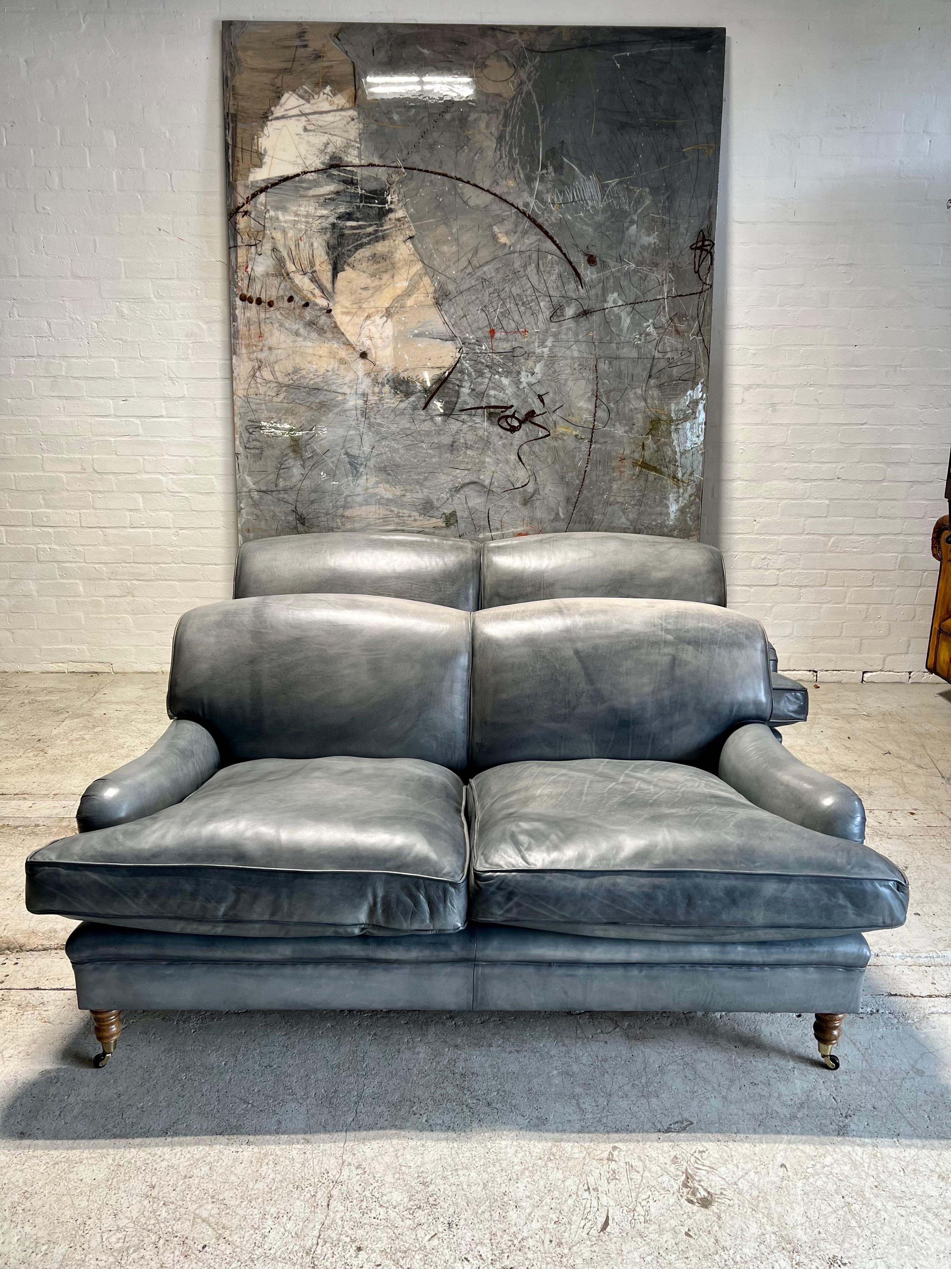 Matching Pair of Our Signature Grenville Sofas - Hand Dyed Elephant Grey Leather For Sale 6